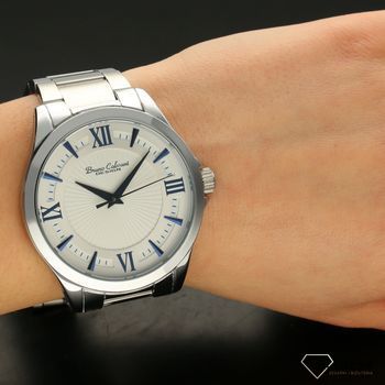 Zegarek męski BRUNO CALVANI BC9031 srebrna tarcza z niebieskimi dodatkami. Zegabrną tarczą zegarka z niebieskimi dodatkami w postaci indeksów. Zegarek męski na stalowej bransolecie. Elegancki zegar (1).jpg